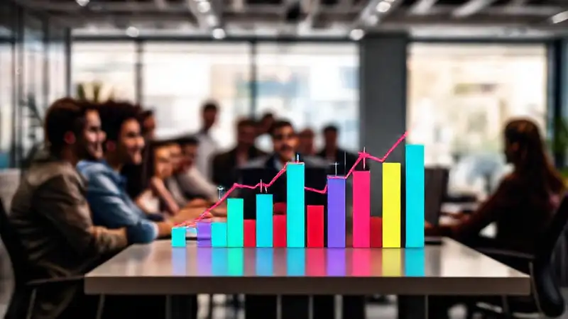 Oficina moderna: datos visuales dinámicos y coloridos