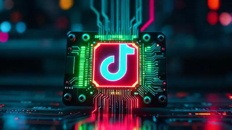 TikTok futurista con glitches vibrantes