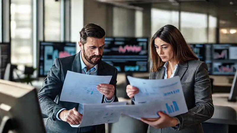 Profesionales analizan datos estratégicos digitalmente