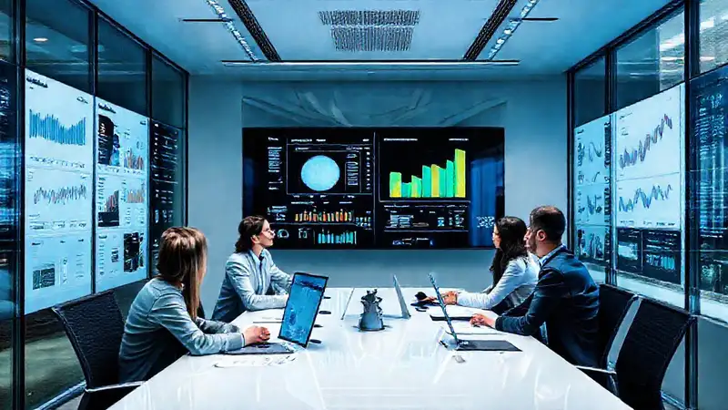 Un equipo profesional discute estrategias en oficina