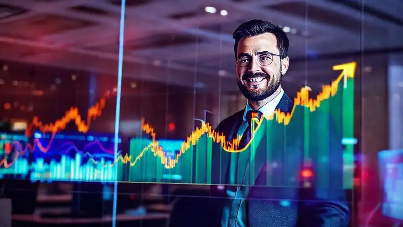 Un empresario exitoso analiza datos visuales