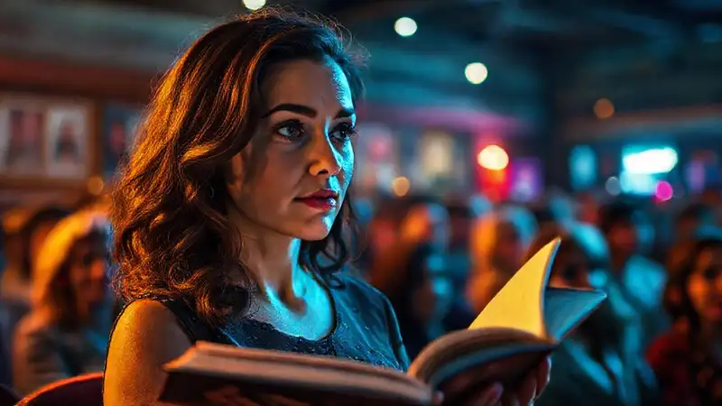 Una mujer cautivadora cuenta historias brillantes