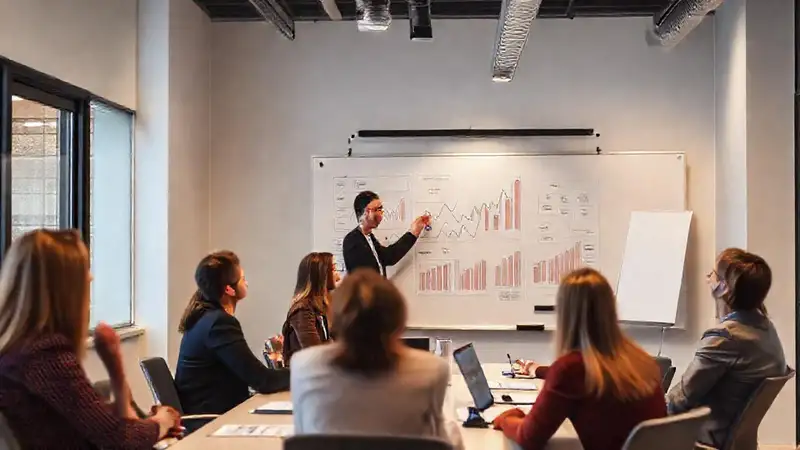 Una reunión profesional colabora visualmente dinámicamente