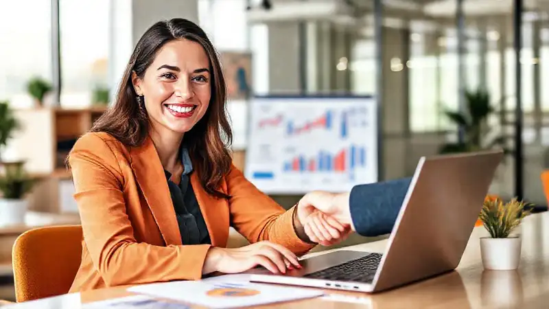 Una empresaria exitosa conecta profesionalmente