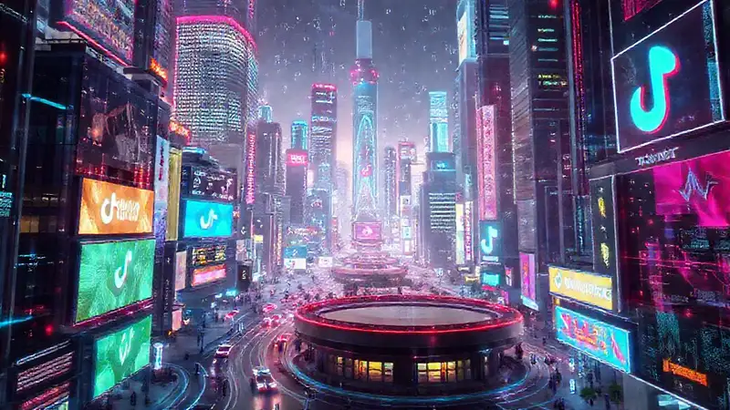 Ciudad futurista inunda de datos digitales