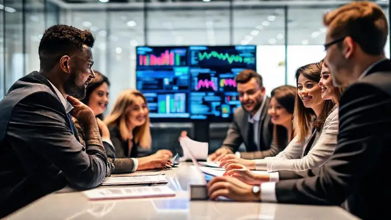 Equipo diverso analiza datos estratégicamente