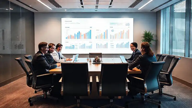 Ejecutivos analizan datos para estrategias