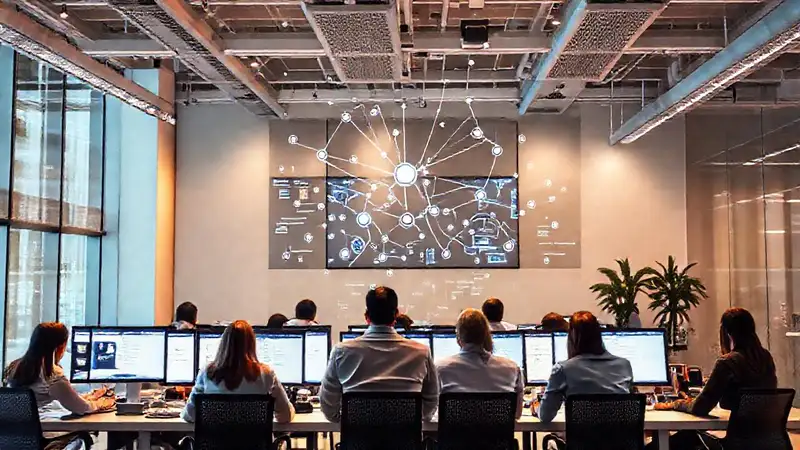 Espacio de oficina moderno, colaborativo y dinámico