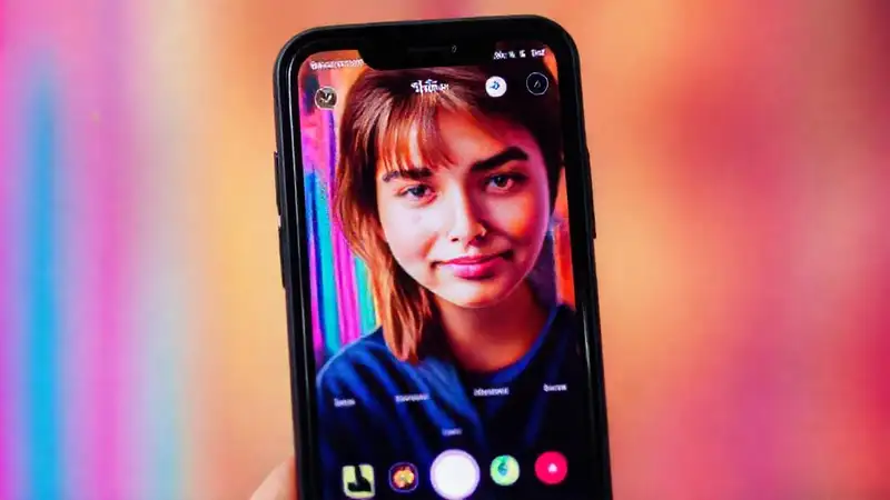 Smartphone moderno con vibrante estética social