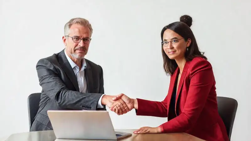 Reunión profesional: comunicación y contacto firme