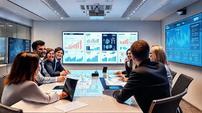 Profesionales discuten estrategias en oficina moderna