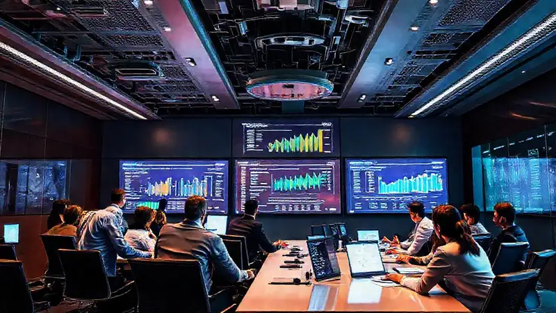 Profesionales diversos planean estratégicamente en un espacio moderno