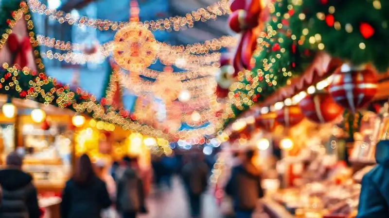 Mercado festivo lleno de alegría y color