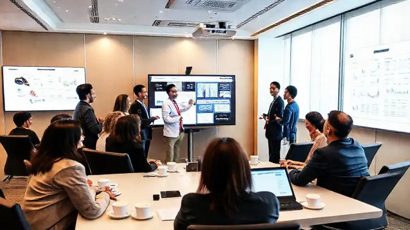 Profesionales diversos comparten una presentación dinámica