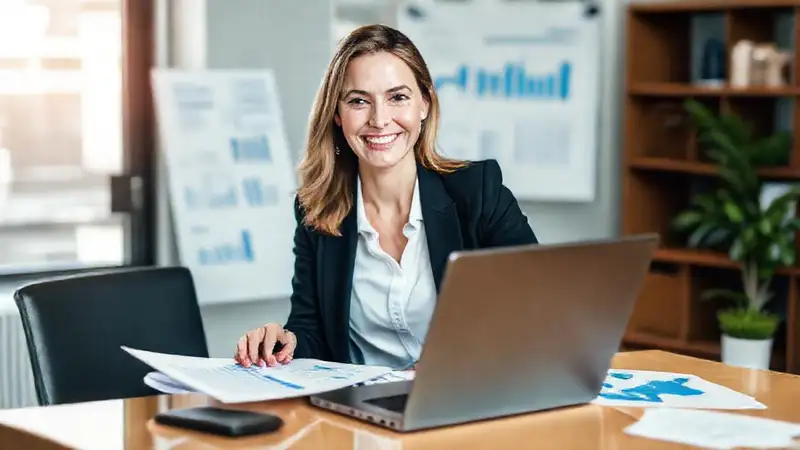 Una mujer de negocios presenta ideas con confianza