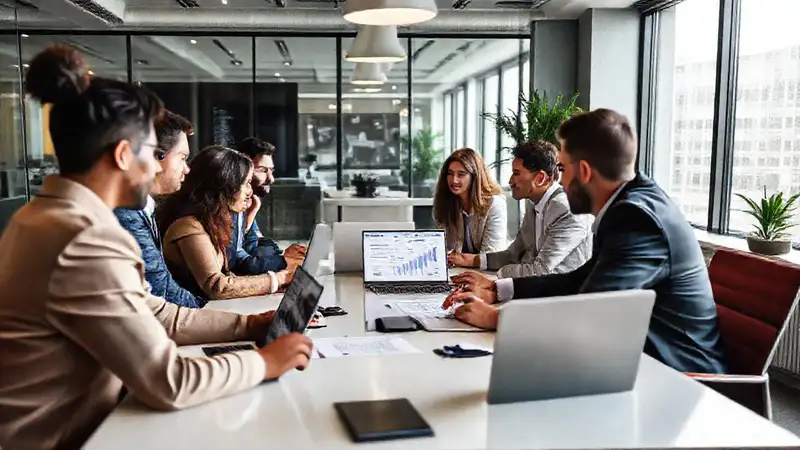 Equipo diverso planifica marketing digital