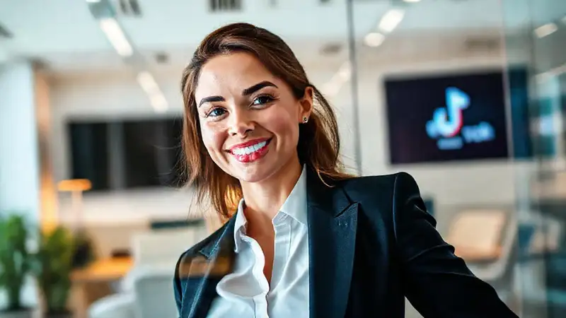 Una ejecutiva moderna transmite optimismo visual