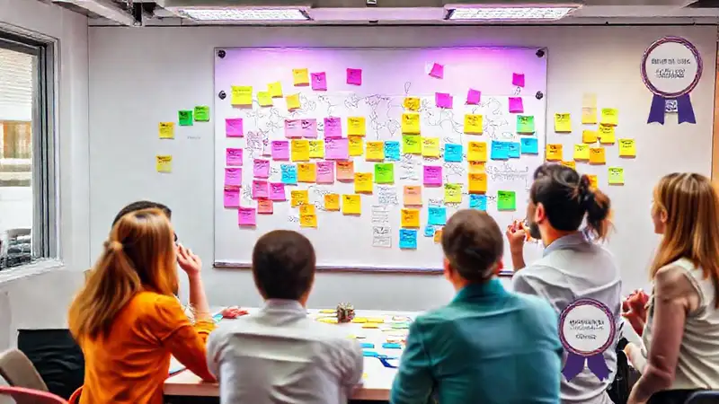 Equipo diverso genera ideas innovadoras visualmente