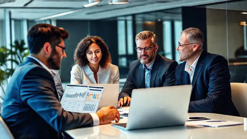 Equipo corporativo discute estrategias de datos