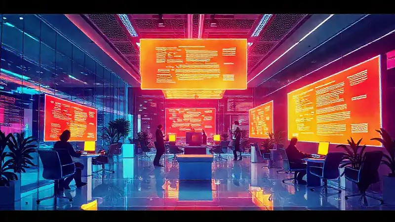 Oficina moderna digital, vibrante y enérgica