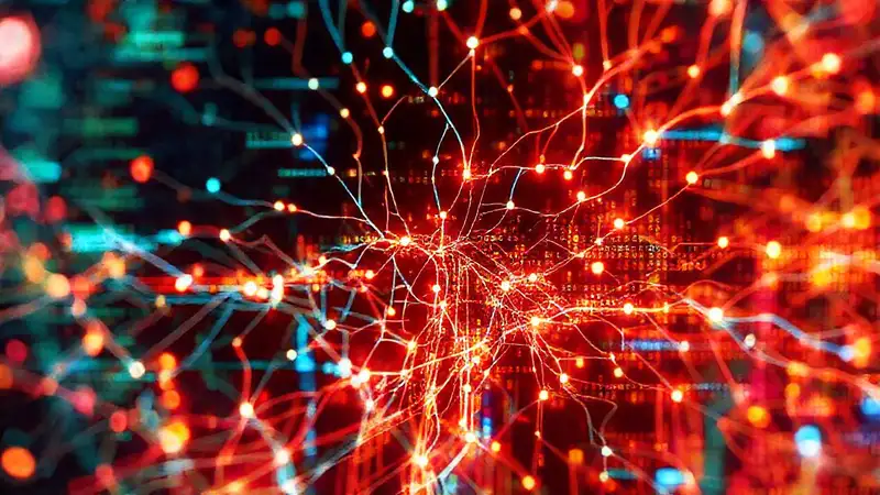 Red neuronal digital, brillante y compleja