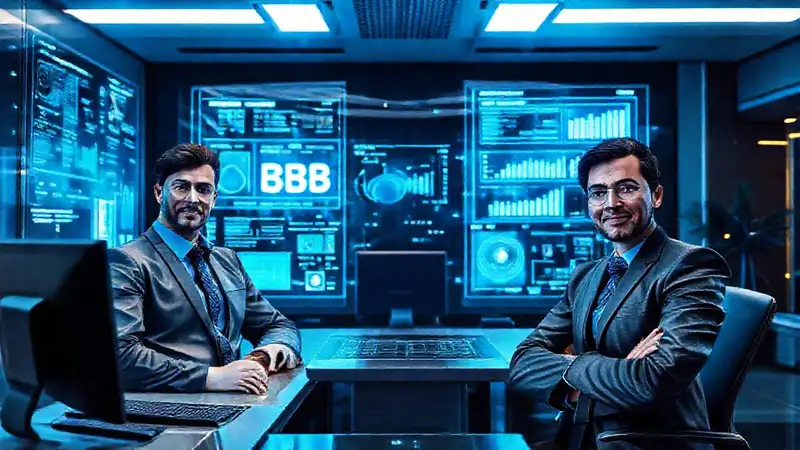 Oficina futurista: datos y profesionales brillantes