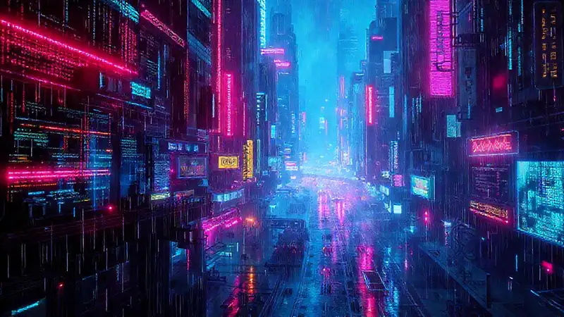 Ciudad cibernética futurista y brillante