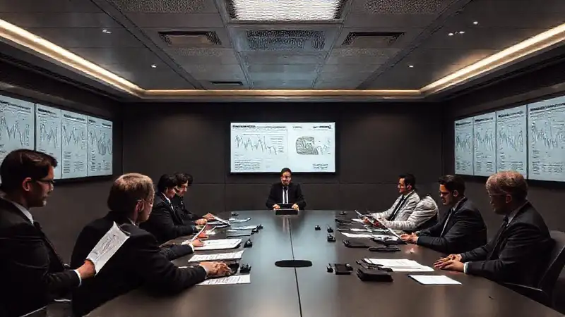 Reunión corporativa tensa y sigilosa
